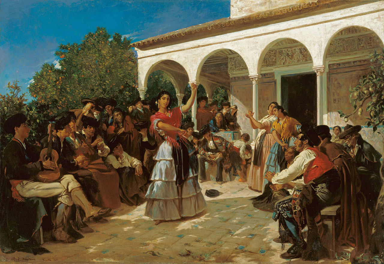 A Gypsy Dance in the Gardens of the Alcázar, vintage artwork by Alfred Dehodencq, A3 (16x12") Poster Print
