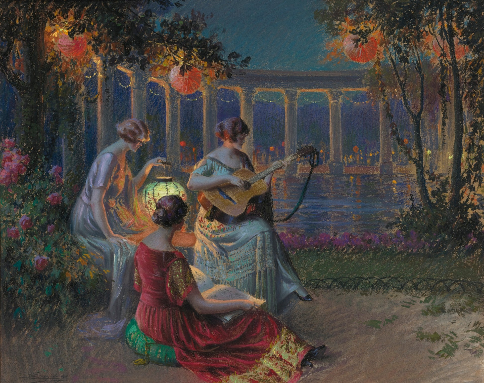 Evening Party, vintage artwork by Delphin Enjolras, 12x8" (A4) Poster