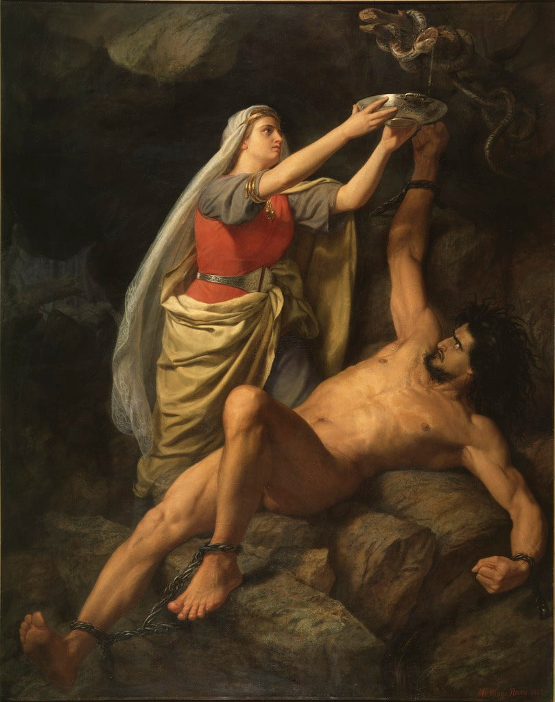 Loke and Sigyn, vintage artwork by Marten Eskil Winge, 12x8" (A4) Poster