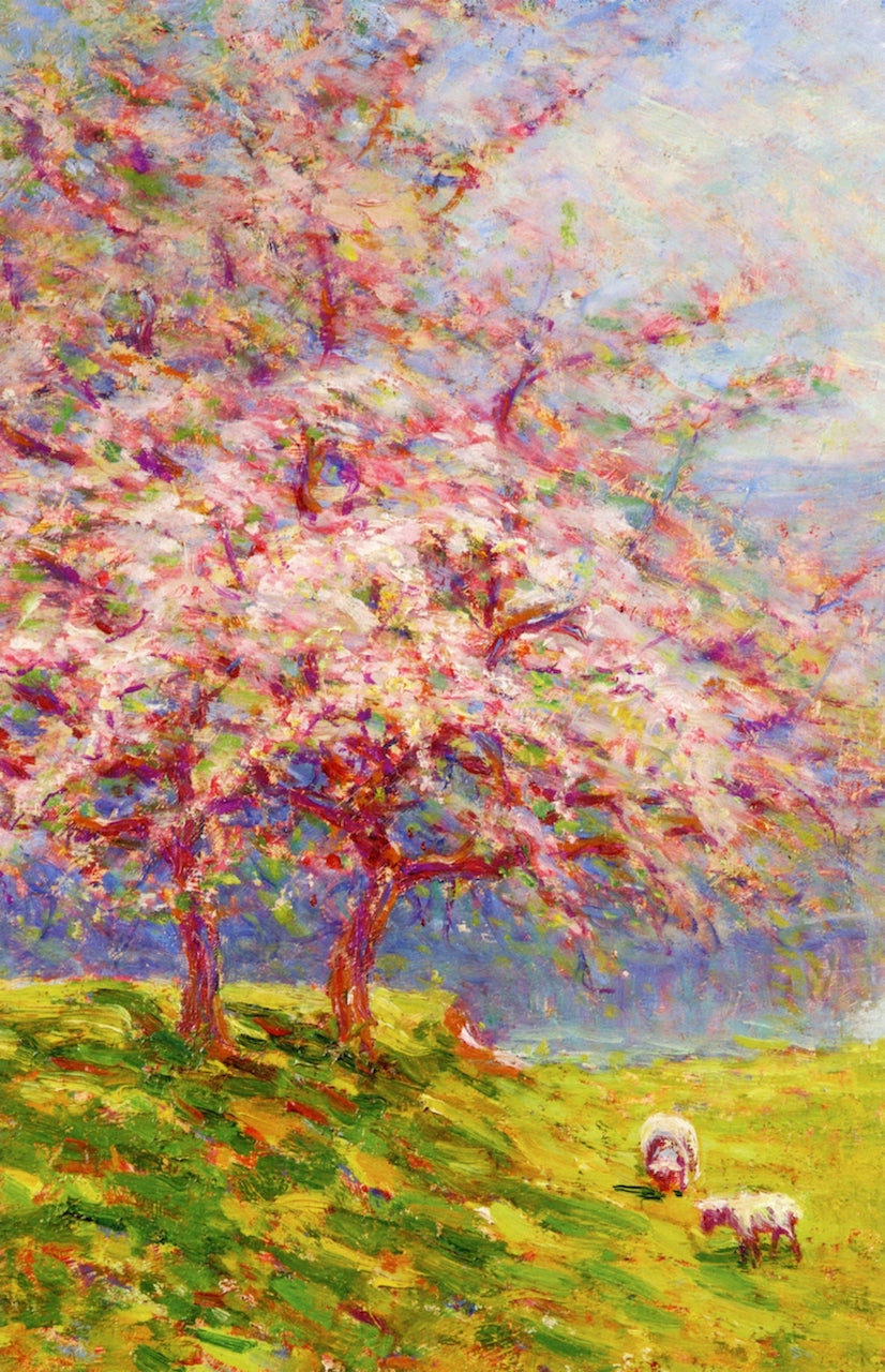 Blossoms, Sunlight, and Sheep, vintage artwork by Wynford Dewhurst, 12x8" (A4) Poster