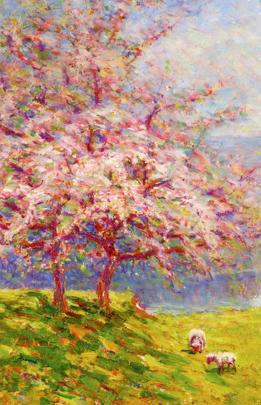 Blossoms, Sunlight, and Sheep, vintage artwork by Wynford Dewhurst, 12x8" (A4) Poster