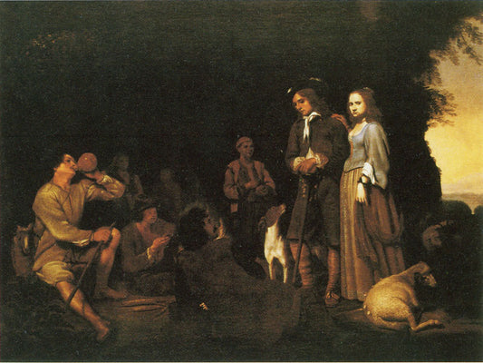 A Couple Visiting Shepherds in the Campagna, vintage artwork by Michiel Sweerts, 12x8" (A4) Poster