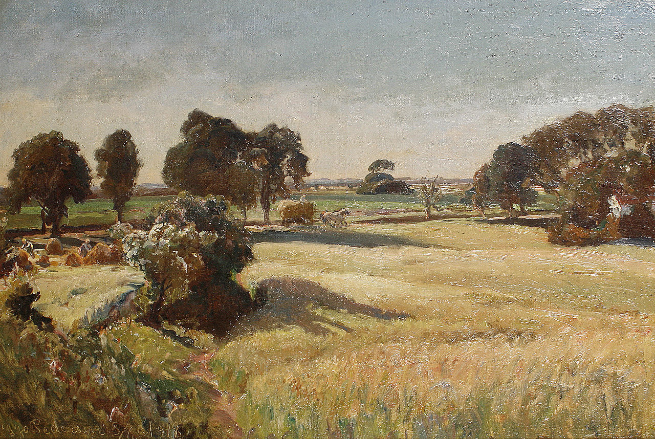 Haymakers in a summer landscape by Viggo Pedersen,A3(16x12")Poster
