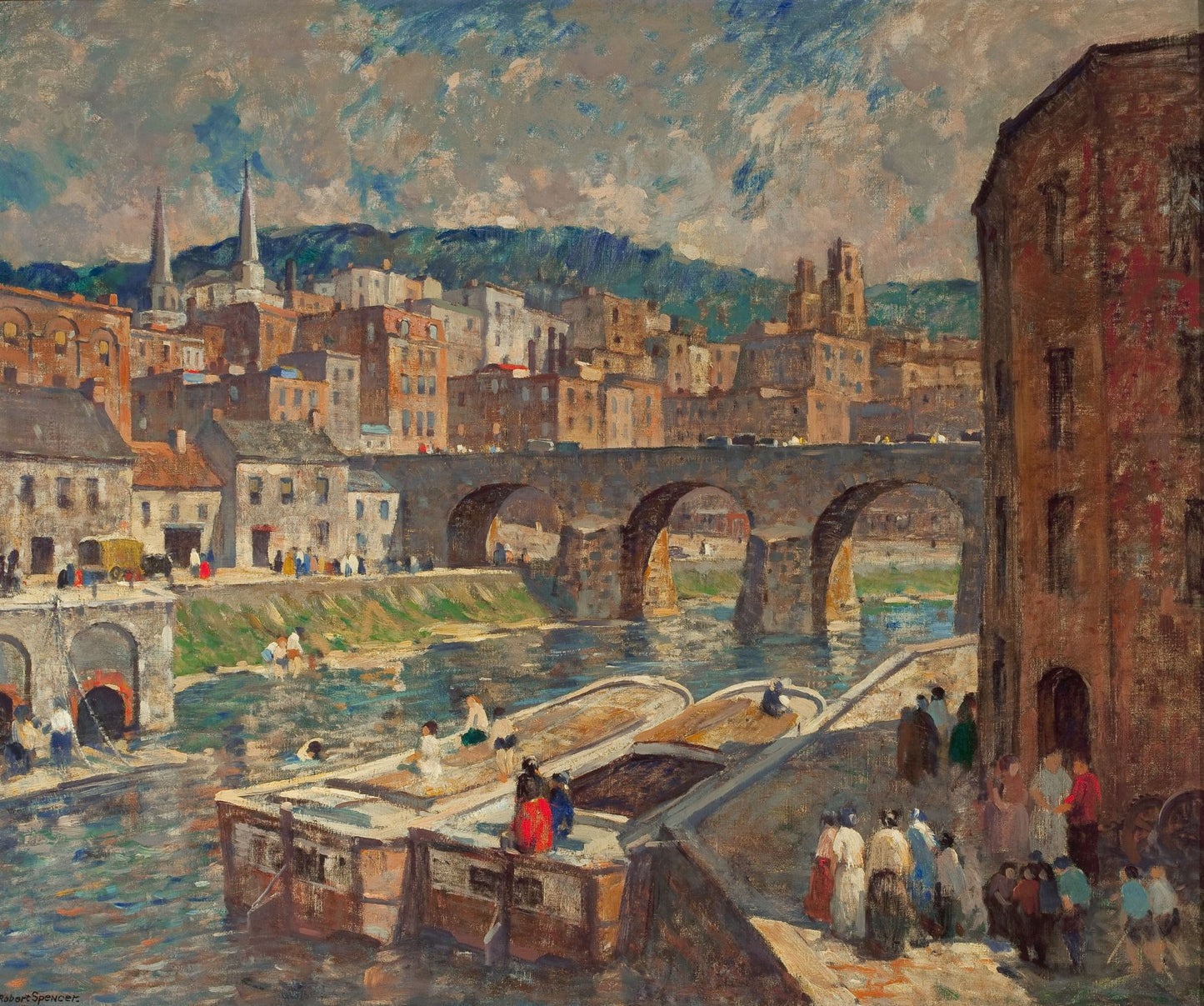A River Mill Town, vintage artwork by Robert Spencer, 12x8" (A4) Poster