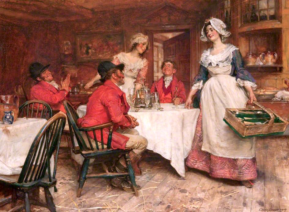 Scene within an Inn (II), vintage artwork by Edgar Bundy, 12x8" (A4) Poster