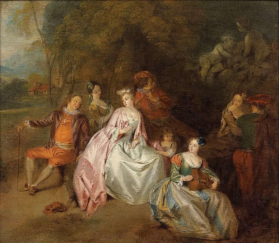 Gallant Scene in a Park, vintage artwork by Jean-Baptiste Pater, 12x8" (A4) Poster