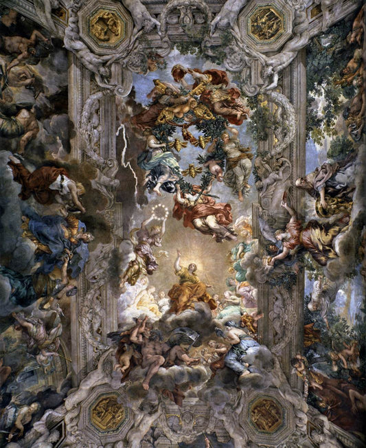 The Triumph of Divine Providence (ceiling vault of salon), vintage artwork by Pietro da Cortona, 12x8" (A4) Poster