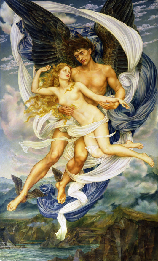 Boreas and Oreithyia, vintage artwork by Evelyn de Morgan, 12x8" (A4) Poster
