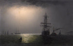 Moonlit Harbor, vintage artwork by William Adolphus Knell, A3 (16x12") Poster Print