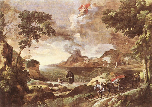 Landscape with Saint Augustine and the Mystery, vintage artwork by Gaspard Dughet, 12x8" (A4) Poster