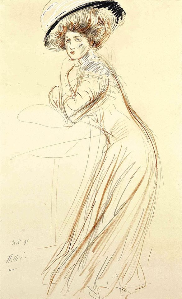 Jeunne femme accoudee, vintage artwork by Paul Cesar Helleu, 12x8" (A4) Poster