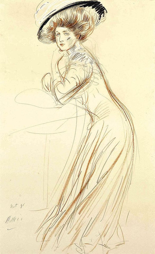 Jeunne femme accoudee, vintage artwork by Paul Cesar Helleu, 12x8" (A4) Poster