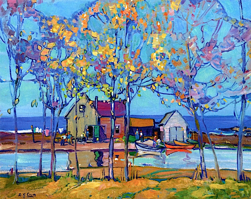 Fisherman's Cottages, vintage artwork by Allen Gilbert Cram, 12x8" (A4) Poster