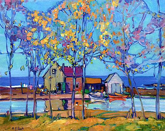 Fisherman's Cottages, vintage artwork by Allen Gilbert Cram, 12x8" (A4) Poster