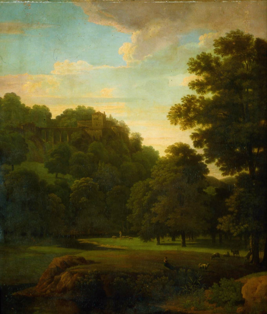 Landscape with Bathers and Shepherds, vintage artwork by Jean-Victor Bertin, 12x8" (A4) Poster