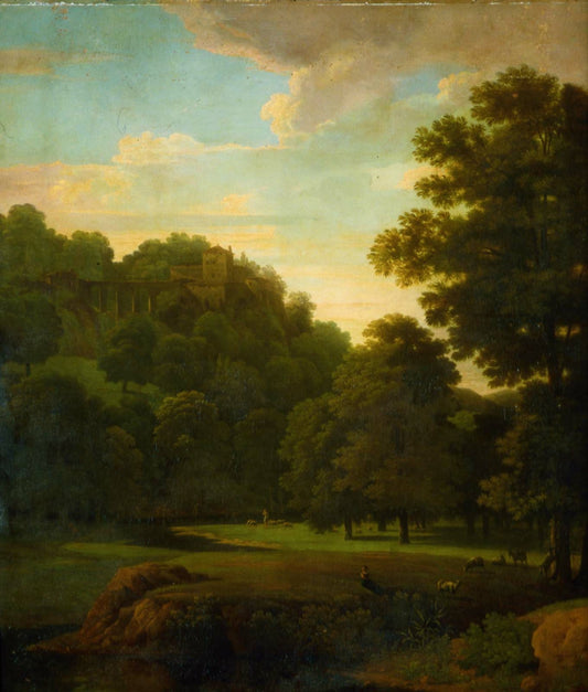 Landscape with Bathers and Shepherds, vintage artwork by Jean-Victor Bertin, 12x8" (A4) Poster