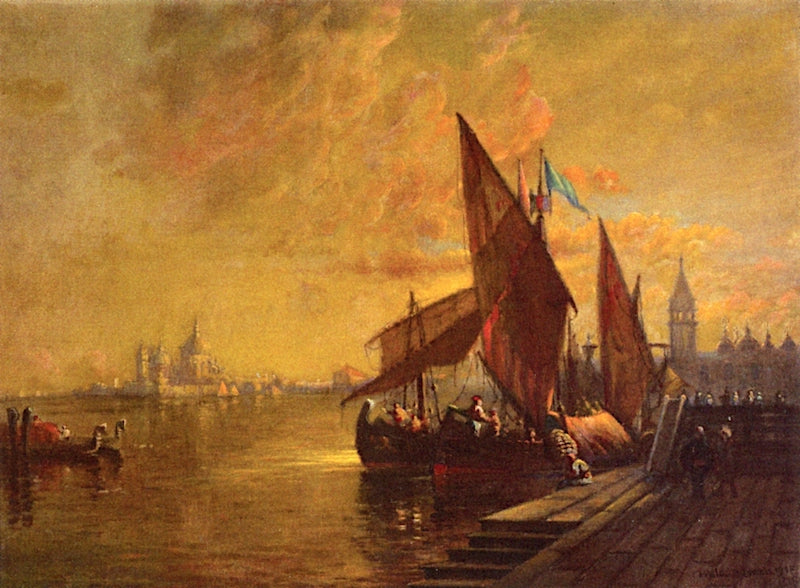 Late Afternoon Venice, vintage artwork by Walter Frank Lansil, 12x8" (A4) Poster