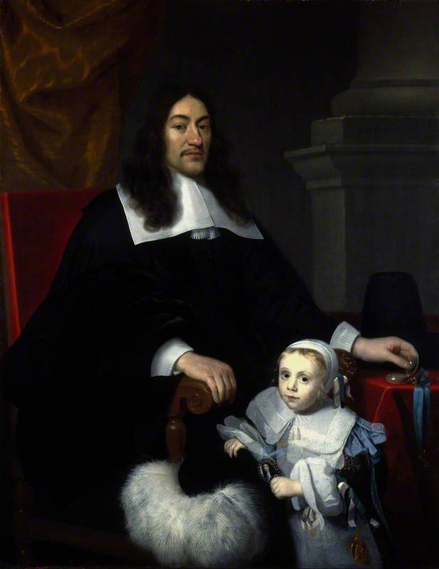 Sir William Davidson of Curriehill with his Son Charles, vintage artwork by Abraham van den Tempel, 12x8" (A4) Poster