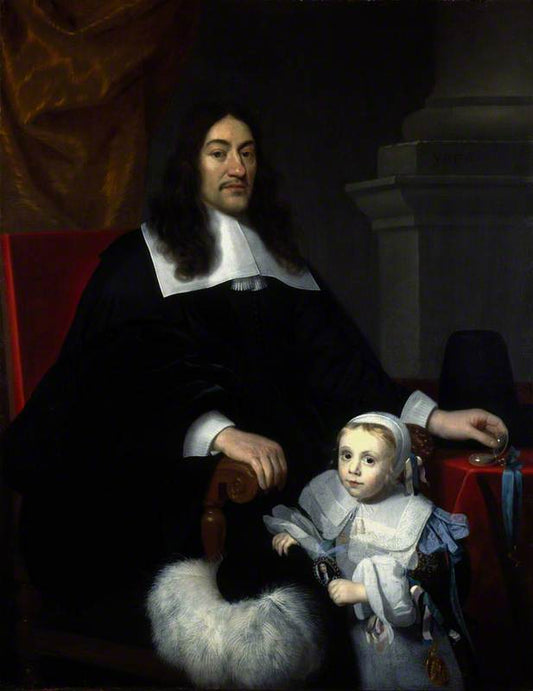 Sir William Davidson of Curriehill with his Son Charles, vintage artwork by Abraham van den Tempel, 12x8" (A4) Poster