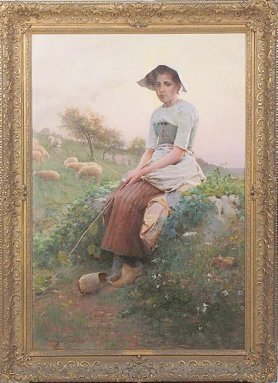 Shepherdess in a Spring Meadow by Henri Paul Perrault,A3(16x12")Poster