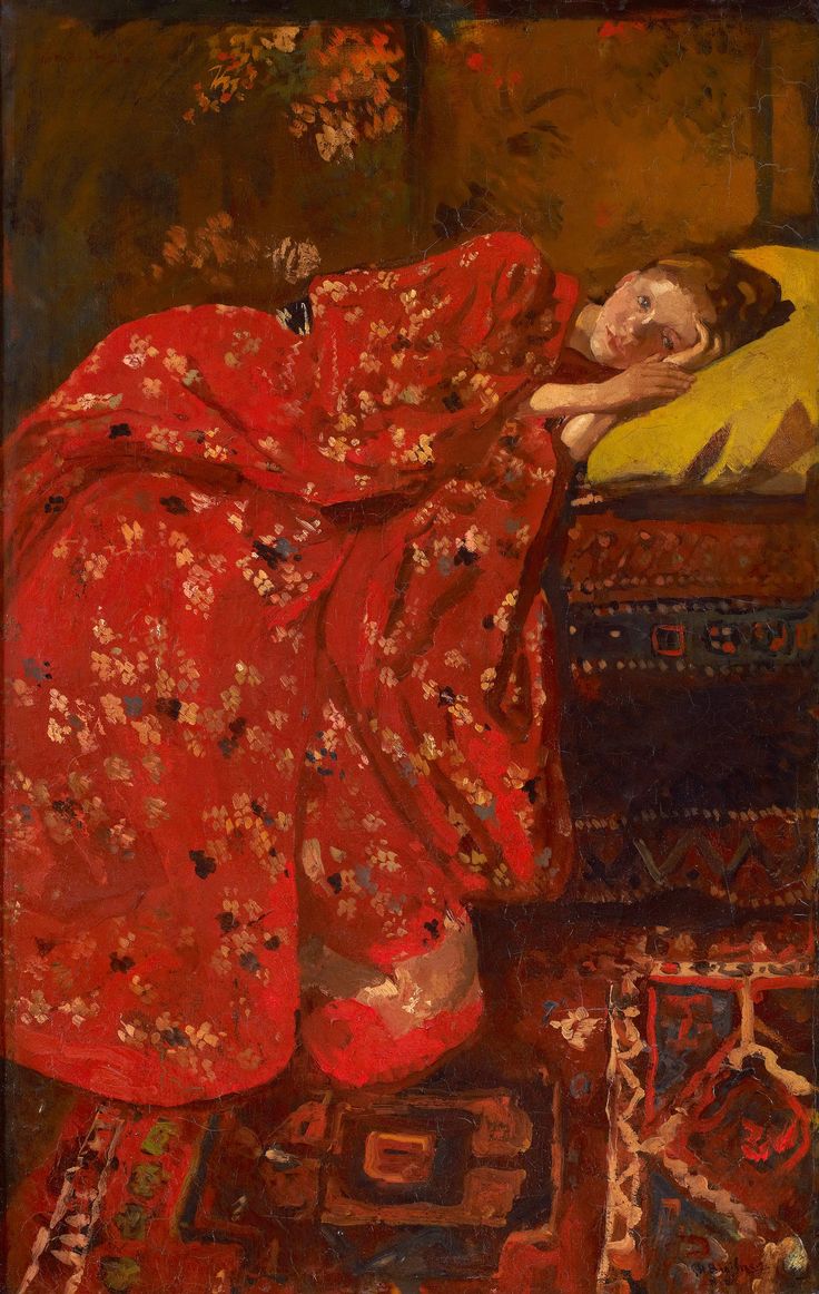 Girl in a Red Kimono (Geesje Kwak), vintage artwork by George Hendrik Breitner, 12x8" (A4) Poster