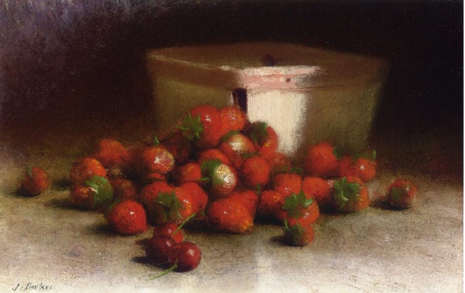 Strawberries and Upright Box, vintage artwork by Joseph Decker, 12x8" (A4) Poster
