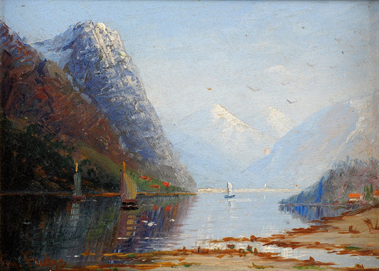 View of a Fjord, vintage artwork by Therese Fuchs, 12x8" (A4) Poster