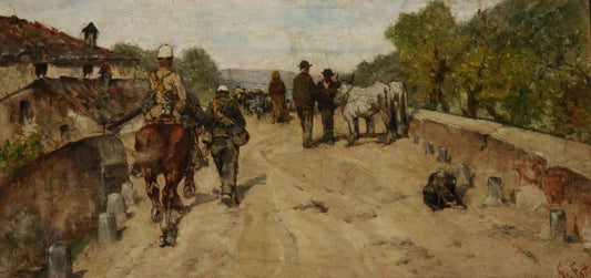 Soldiers in the Country Road, vintage artwork by Giovanni Fattori, 12x8" (A4) Poster