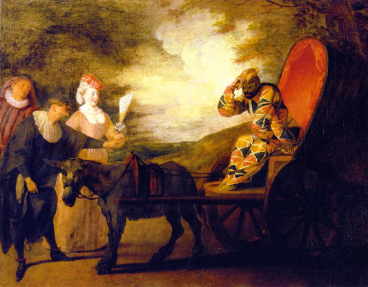 Harlequin, Emperor on the Moon, vintage artwork by Jean-Antoine Watteau, 12x8" (A4) Poster