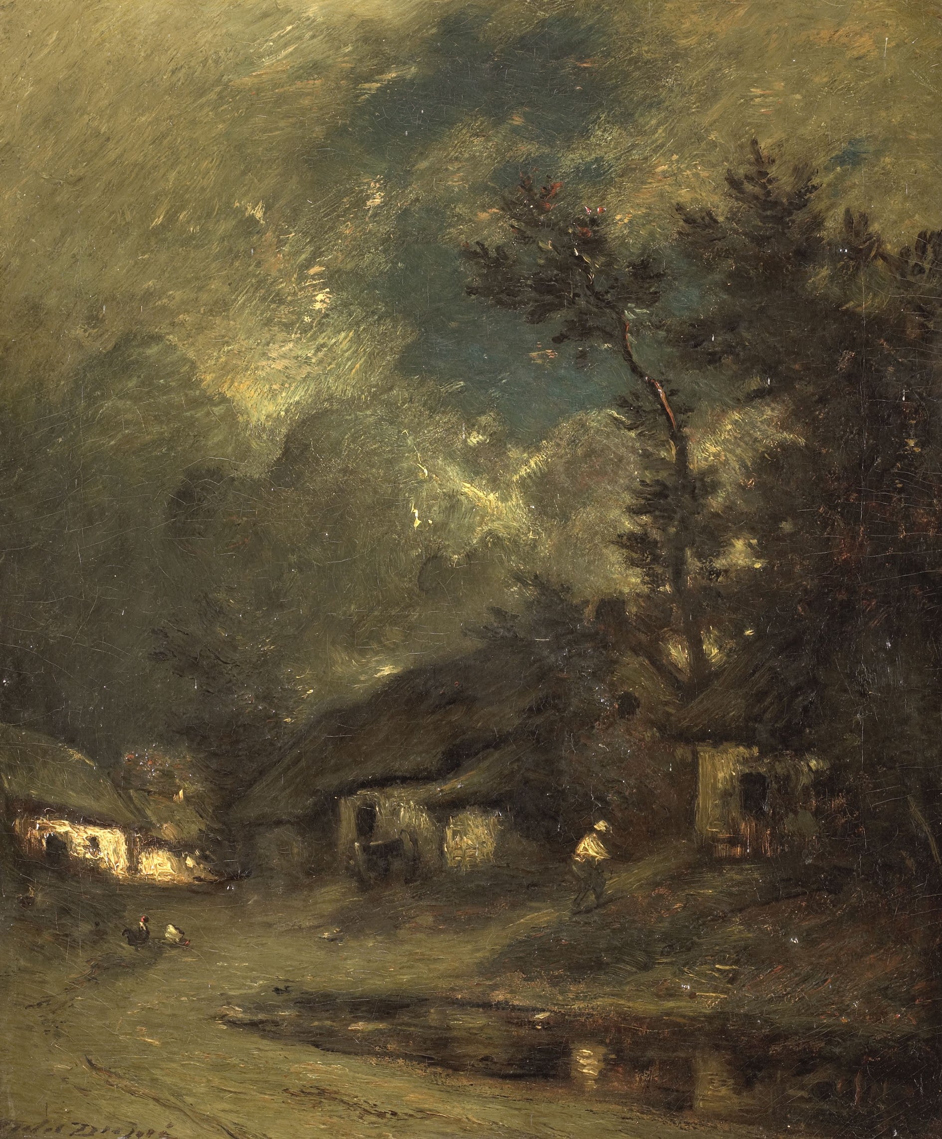 Village at Night, vintage artwork by Jules Dupre, A3 (16x12") Poster Print