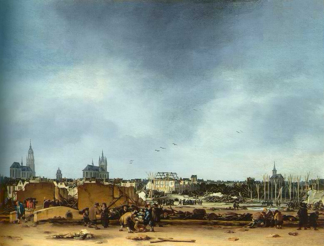 A View of Delft after the Explosion of 1654, vintage artwork by Egbert van der Poel, 12x8" (A4) Poster