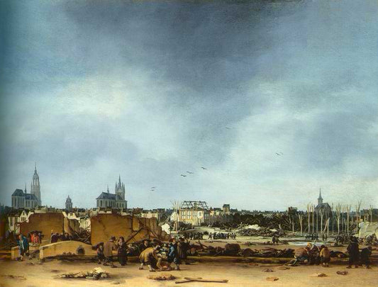 A View of Delft after the Explosion of 1654, vintage artwork by Egbert van der Poel, 12x8" (A4) Poster