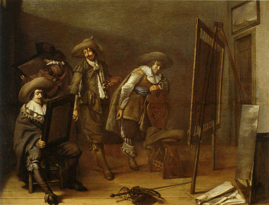 Art Lovers in a Painter's Studio, vintage artwork by Pieter Codde, 12x8" (A4) Poster