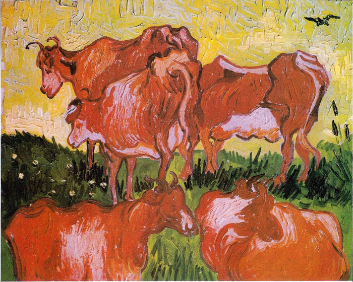 Cows (after Jordaens), vintage artwork by Vincent van Gogh, 12x8