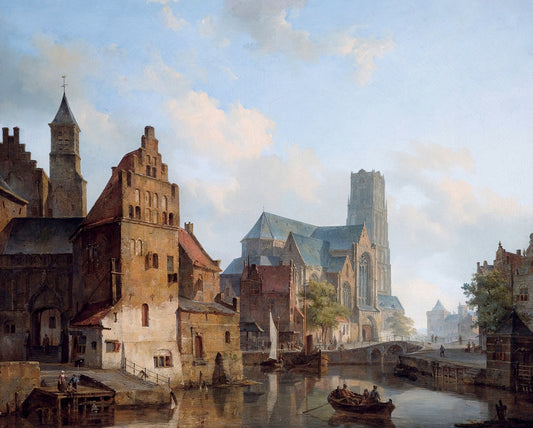 A View of the Delftse Vaart and Saint Laurens Church, Rotterdam, vintage artwork by Cornelis Springer, A3 (16x12") Poster Print