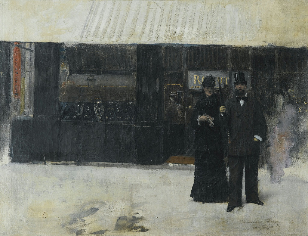 Couple devant une bijouterie, vintage artwork by Jean-Georges Beraud, 12x8" (A4) Poster
