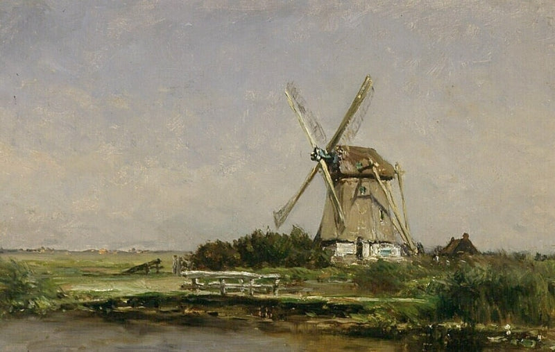 Mill at a Lake near Abcoude, vintage artwork by Willem Roelofs, 12x8" (A4) Poster