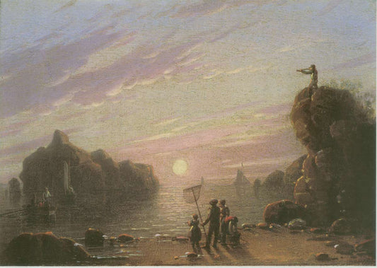 Shore, Figures and Rocks, vintage artwork by Robert Salmon, 12x8" (A4) Poster