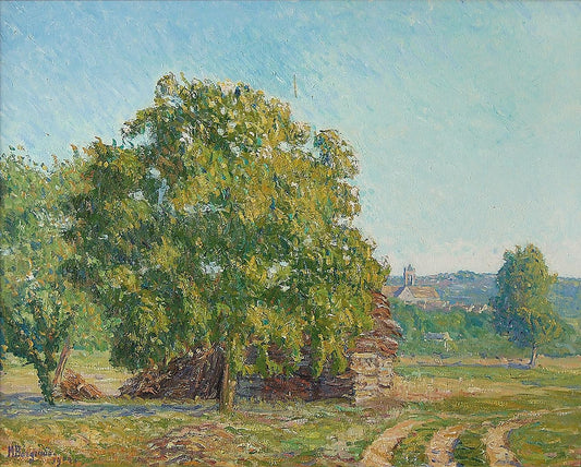 Paysage au bouquet d'arbre, vintage artwork by Marius Borgeaud, 12x8" (A4) Poster