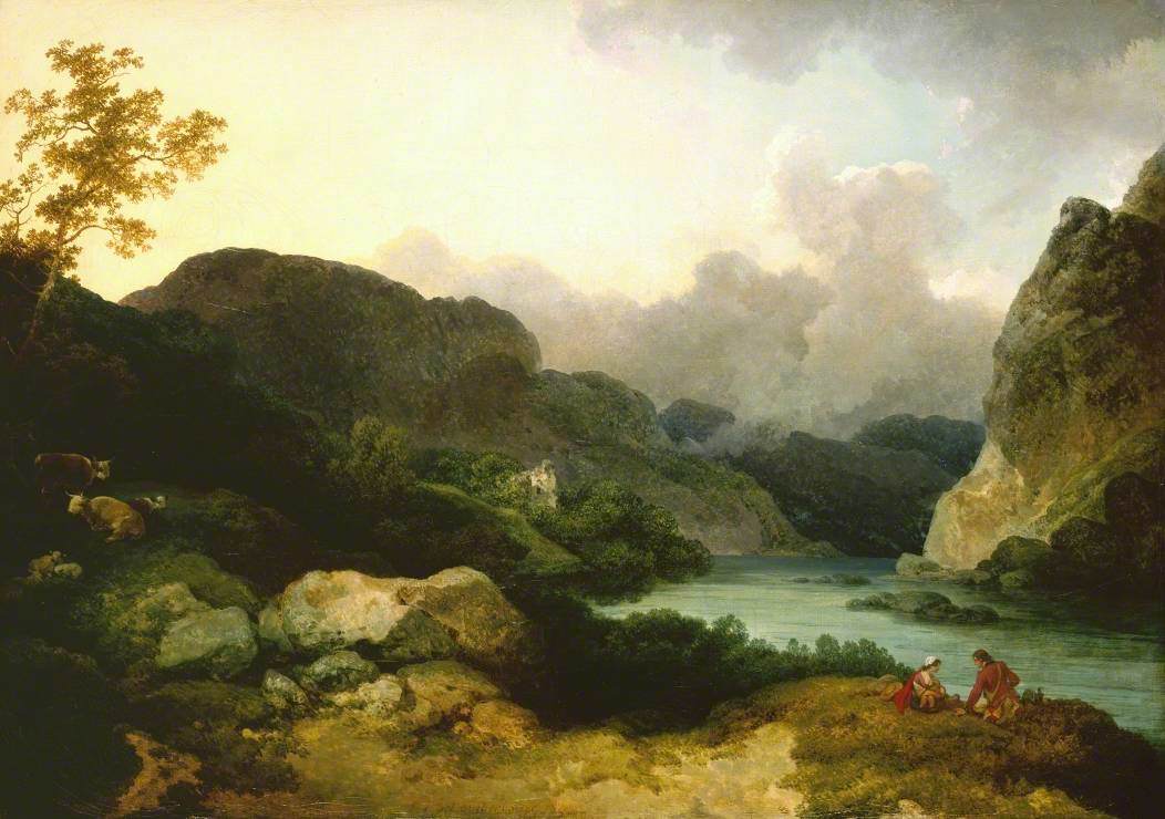 Lake Scene, Evening, vintage artwork by Philippe-Jacques de Loutherbourg, 12x8" (A4) Poster