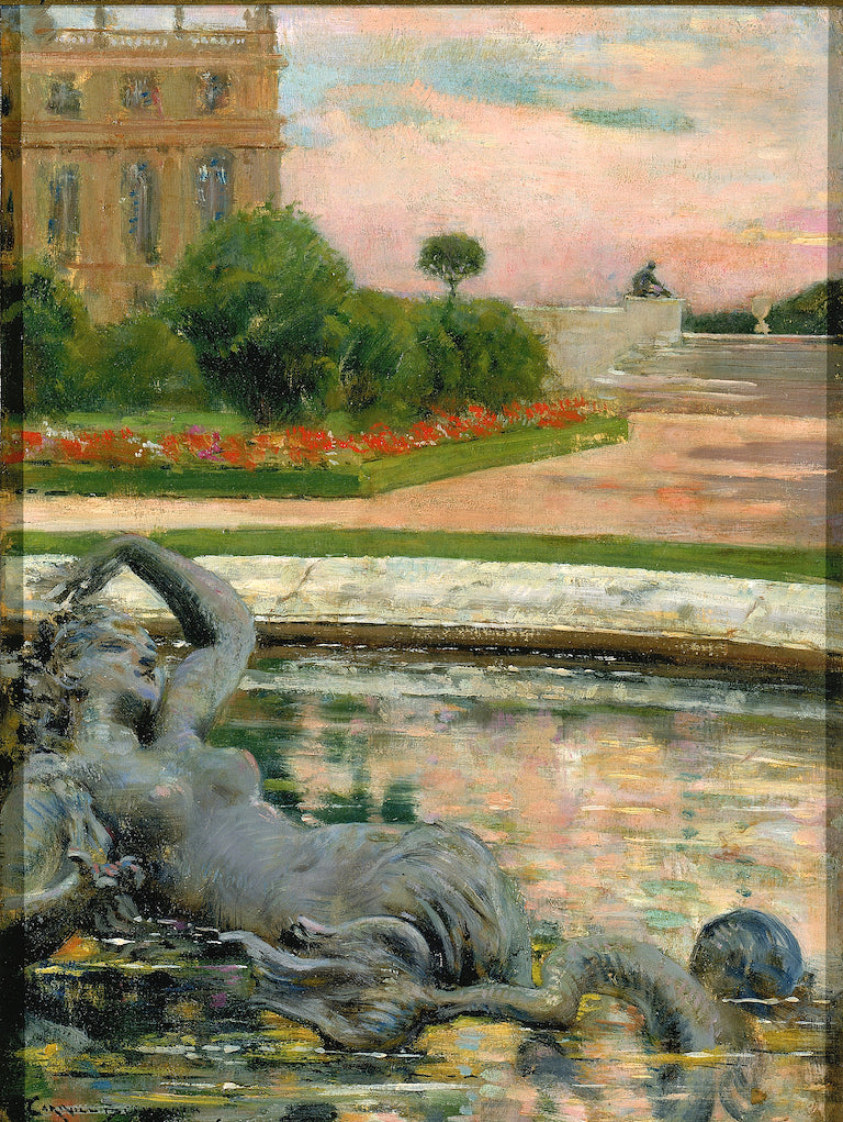 Parterre du Nord, Fontaine des Sirenes, vintage artwork by James Carroll Beckwith, 12x8" (A4) Poster