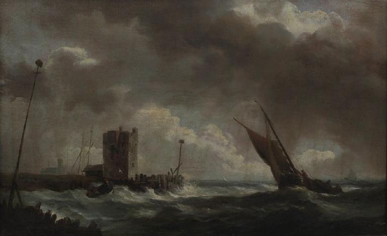 Fishing Boat in a Storm, vintage artwork by Ludolf Backhuysen, 12x8" (A4) Poster