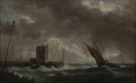 Fishing Boat in a Storm, vintage artwork by Ludolf Backhuysen, 12x8" (A4) Poster