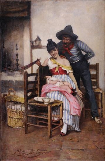 La famiglia felice, vintage artwork by Egisto Lancerotto, 12x8" (A4) Poster