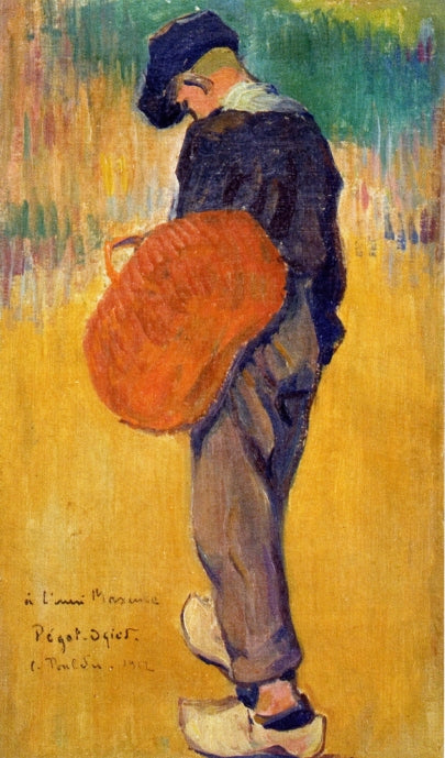 Breton Boy with Basket, vintage artwork by Jean-Bertrand Pegot-Ogier, 12x8" (A4) Poster
