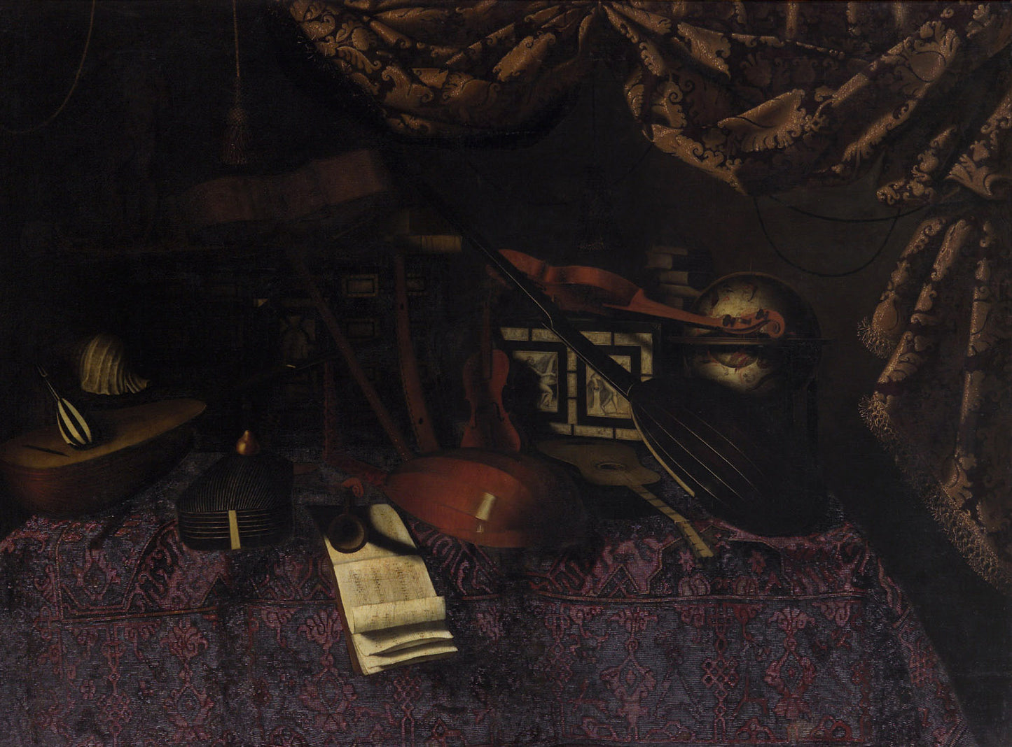 Stll Life with Musical Instruments, vintage artwork by Bartolomeo Bettera, 12x8" (A4) Poster