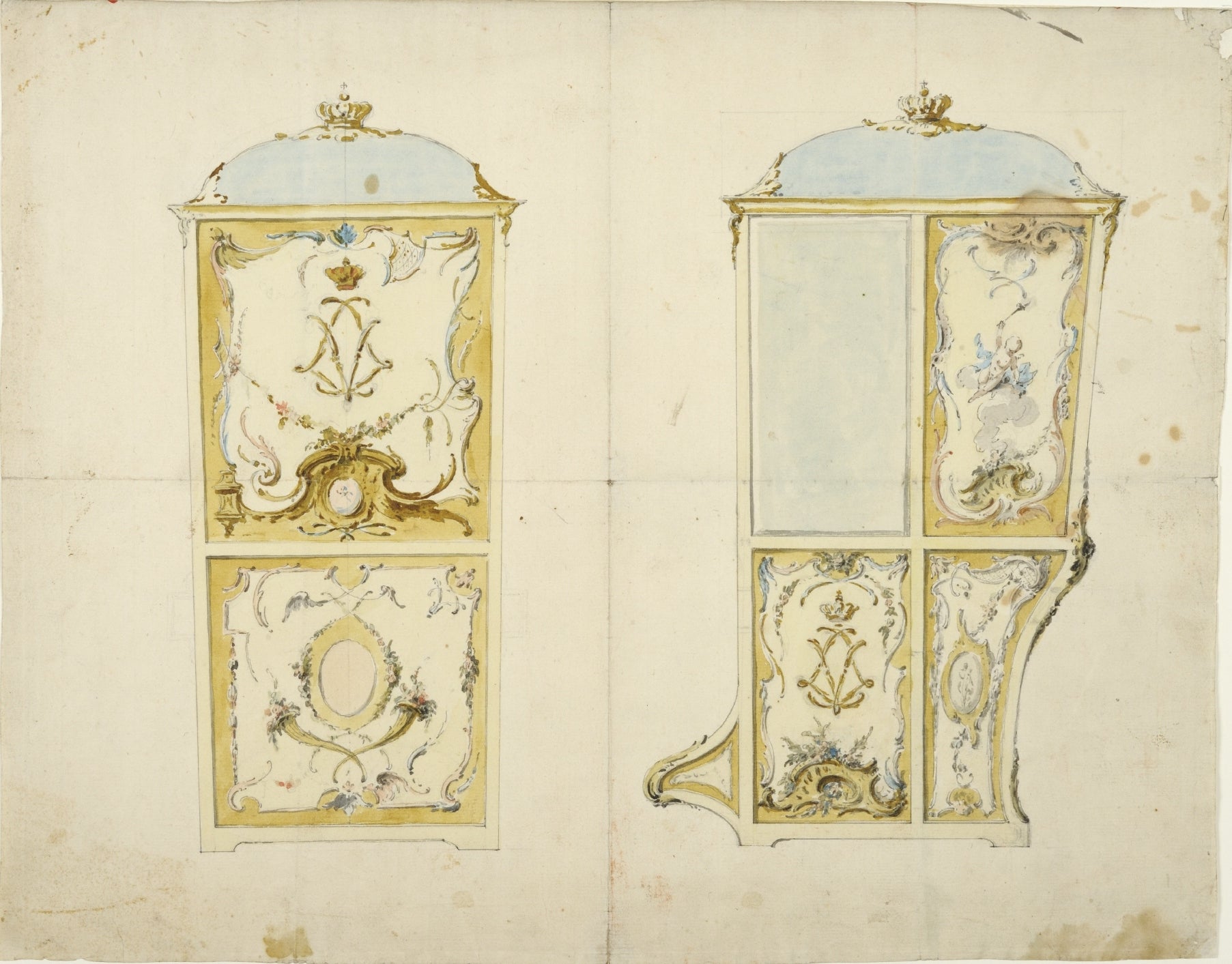 Palanquin for Lovisa Ulrika, Elevations from the Back and Side, vintage artwork by Guillaume Thomas Taraval, 12x8" (A4) Poster