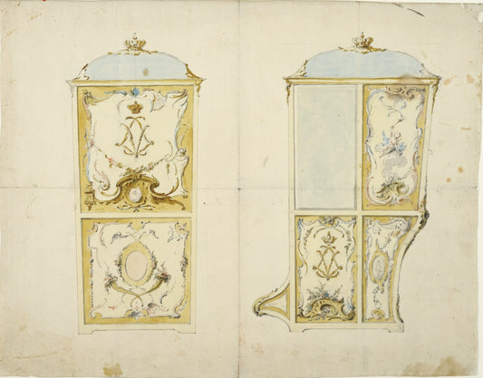 Palanquin for Lovisa Ulrika, Elevations from the Back and Side, vintage artwork by Guillaume Thomas Taraval, 12x8" (A4) Poster
