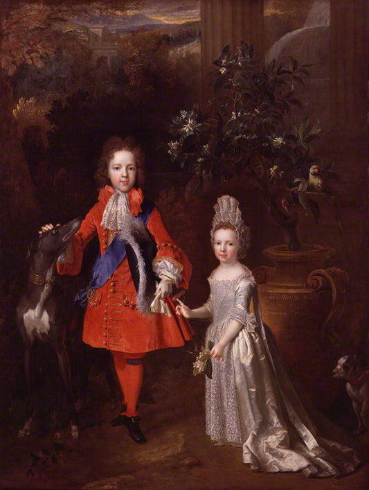 Portrait of Prince James Francis Edward Stuart and Princess Louisa Maria Theresa Stuart, vintage artwork by Nicolas de Largillière, 12x8" (A4) Poster