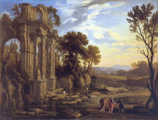 Landscape with the Journey to Emmaus, vintage artwork by Pierre Patel the Elder, 12x8" (A4) Poster